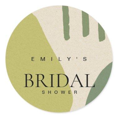 MODERN ABSTRACT LIME GREEN ARTISTIC BRIDAL SHOWER CLASSIC ROUND STICKER