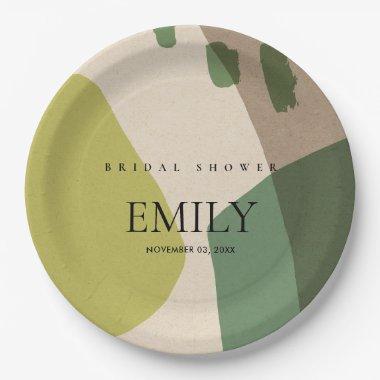 MODERN ABSTRACT LIME GREEN ARTISTIC BRIDAL SHOWER PAPER PLATES