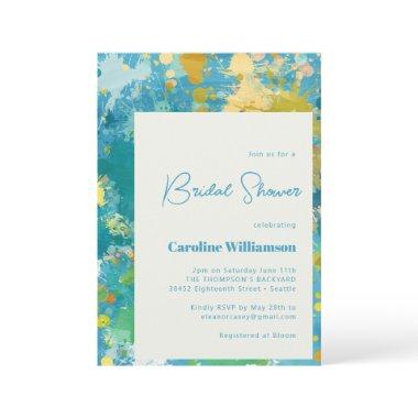 Modern Abstract Paint Art Cool Blue Bridal Shower Invitations