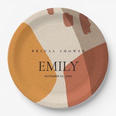 MODERN ABSTRACT RUST YELLOW ARTISTIC BRIDAL SHOWER PAPER PLATES