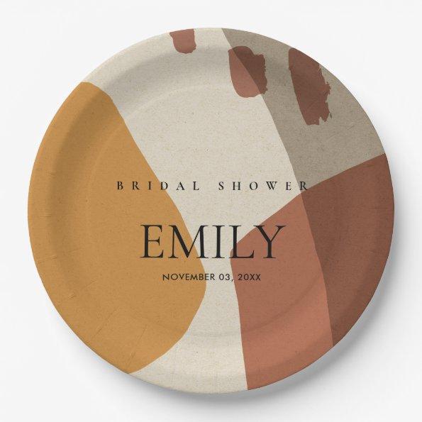 MODERN ABSTRACT RUST YELLOW ARTISTIC BRIDAL SHOWER PAPER PLATES