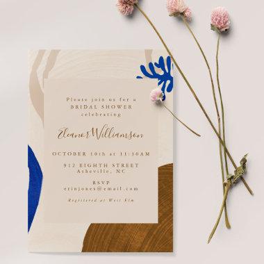 Modern Abstract Shapes Blue Copper Bridal Shower Invitations