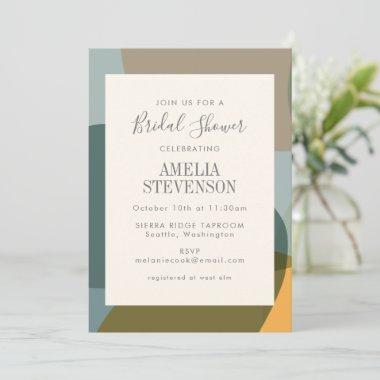Modern Abstract Shapes Teal Taupe Bridal Shower Invitations