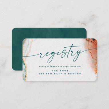Modern Abstract Teal & Copper Wedding Registry Enclosure Invitations