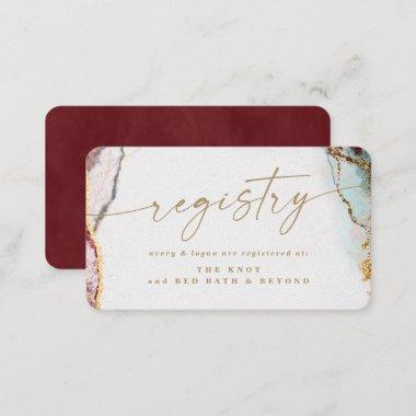 Modern Abstract Wine Red & Gold Wedding Registry Enclosure Invitations