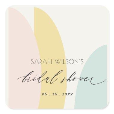 Modern Abstract Yellow Blush Aqua Bridal Shower Square Sticker