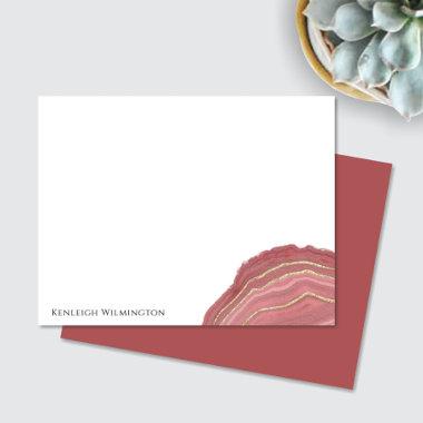 Modern Agate Marble Rust Coral Gold Glitter Geode Note Invitations