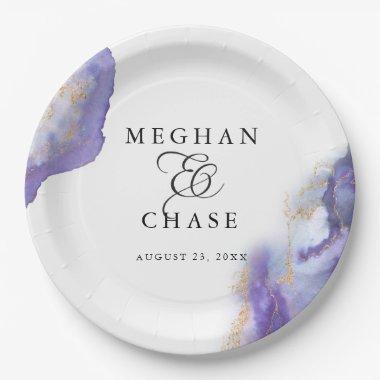 Modern Amethyst Watercolor Geode BarefootBride™ Paper Plates