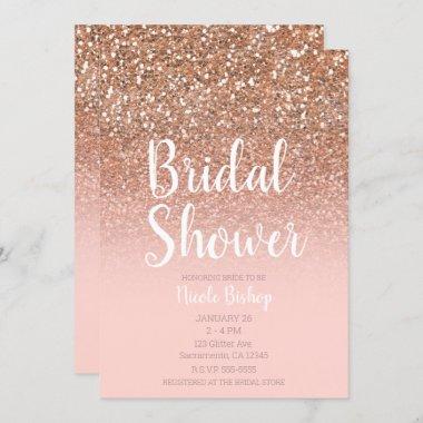 Modern Aqua Blue Glam Glitter Bridal Shower Invitations