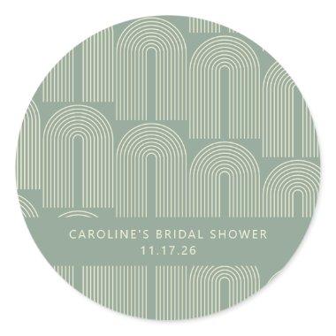 Modern Arch Line Art Sage Custom Bridal Shower Classic Round Sticker