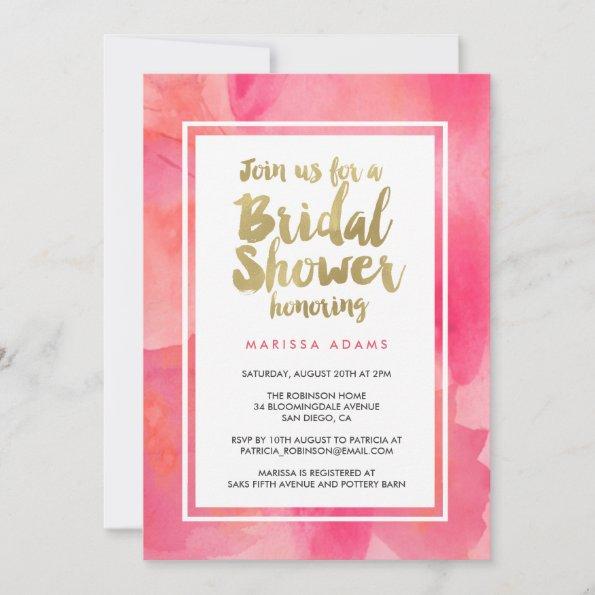 Modern Art Gold Pink Bridal Shower Invitations