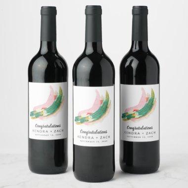 Modern Art Painted Strokes Wedding or Engagement Wine Label