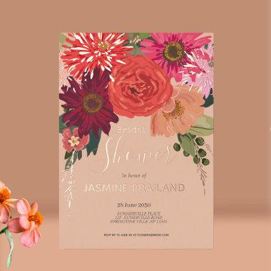 Modern Autumn Floral Bouquet Bridal Shower  Foil Invitations