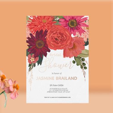 Modern Autumn Floral Bouquet Bridal Shower  Foil Invitations