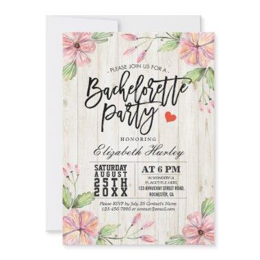 Modern Bachelorette Party Pink Flowers Rustic Wood