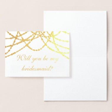Modern Be My Bridesmaid Gold String Lights Foil Invitations