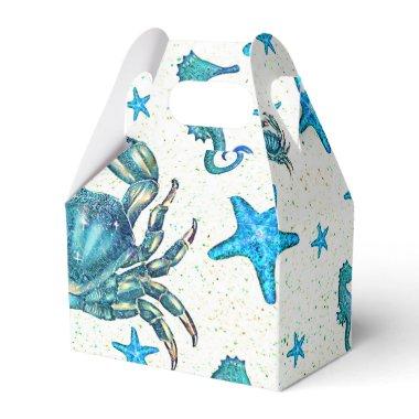 Modern Beach Blue Crab Starfish Seahorse Party Favor Boxes