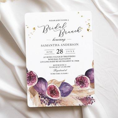 Modern Beauty Purple Figs & Pampas & Gold Drops Invitations
