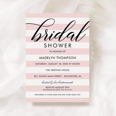 Modern Black and Pink Stripes Bridal Shower Invitations