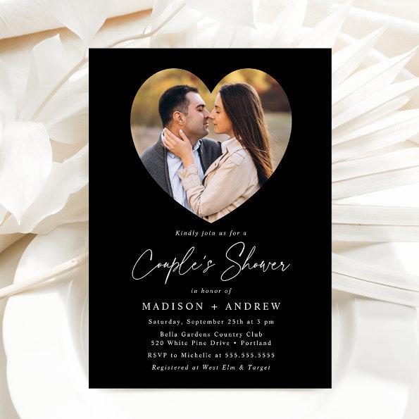 Modern Black and White Heart Photo Couple's Shower Invitations