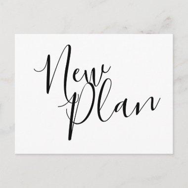Modern Black and White New Plan Postponed Event PostInvitations