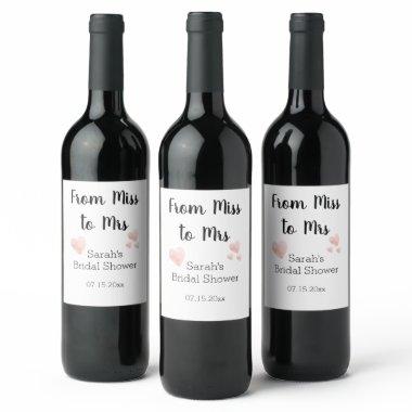 Modern Black and White Pink Hearts  Wine Label