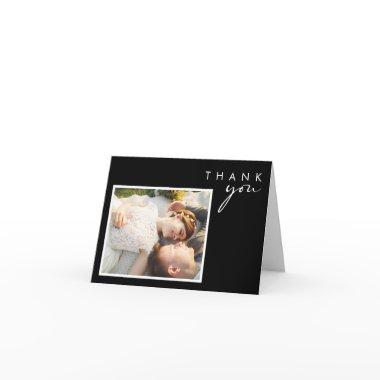 Modern Black And White Script Folded Photo Thank You