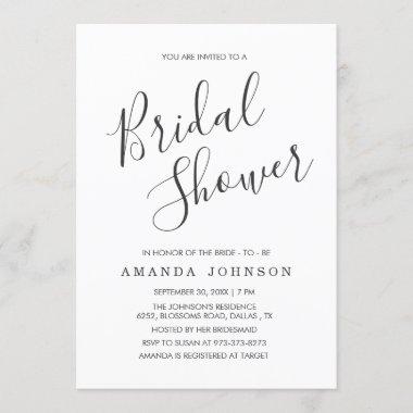 Modern Black and White Typography Bridal Shower Invitations