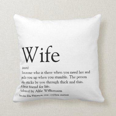 Modern Black and White Wife Definition Wedding Throw Pillow