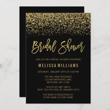 Modern Black Faux Gold Glitter Bridal Shower Invitations