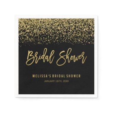 Modern Black Faux Gold Glitter Bridal Shower Napkins