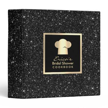 Modern Black Glitter Bridal Shower Cookbook Recipe 3 Ring Binder
