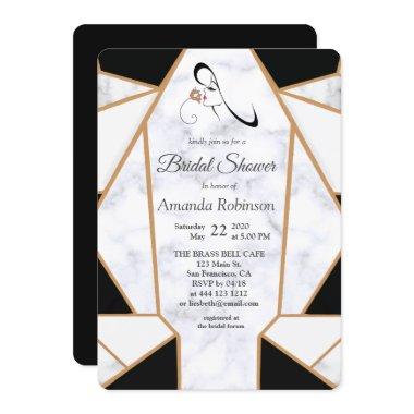 Modern Black Gold Abstract on White Marble