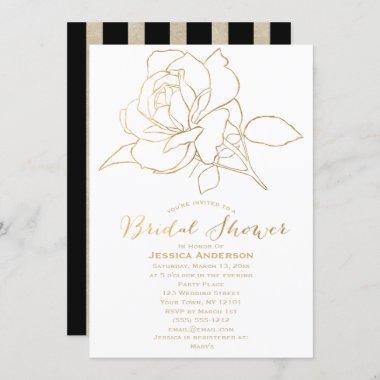 Modern Black Gold Floral Bridal Shower Invitations