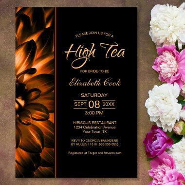 Modern Black Gold Floral High Tea Bridal Shower Invitations