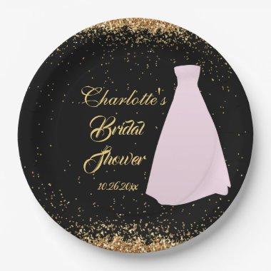 Modern Black & Gold Glitter  Paper Plates