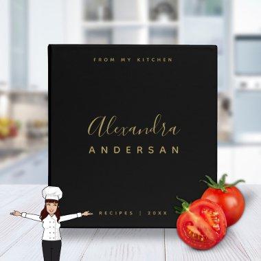 Modern Black Gold Minimalist Script Name Recipe 3 Ring Binder