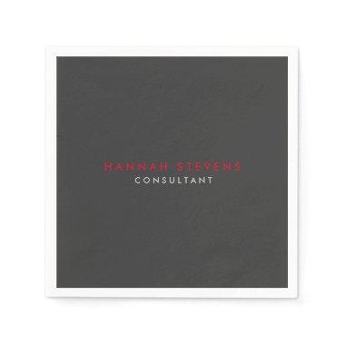 Modern Black Gray Red Professional Your Name Napkins