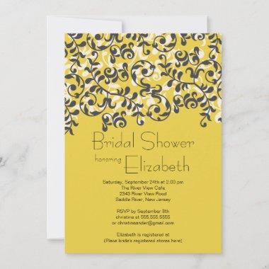 Modern Black Leaf Scroll Bridal Shower Invitations