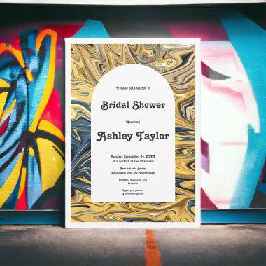 Modern Black Melted Gold Abstract Bridal Shower Invitations