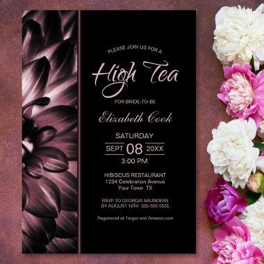Modern Black Pink Floral High Tea Bridal Shower Invitations