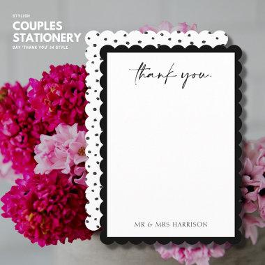 Modern Black Scallop Edge Wedding Thank You