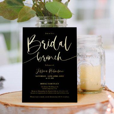 Modern black script trendy bridal brunch gold foil Invitations