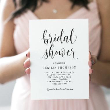Modern Black Script Wedding Bridal Shower Invitations