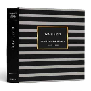 Modern Black stripes gray  Recipe 3 Ring Binder
