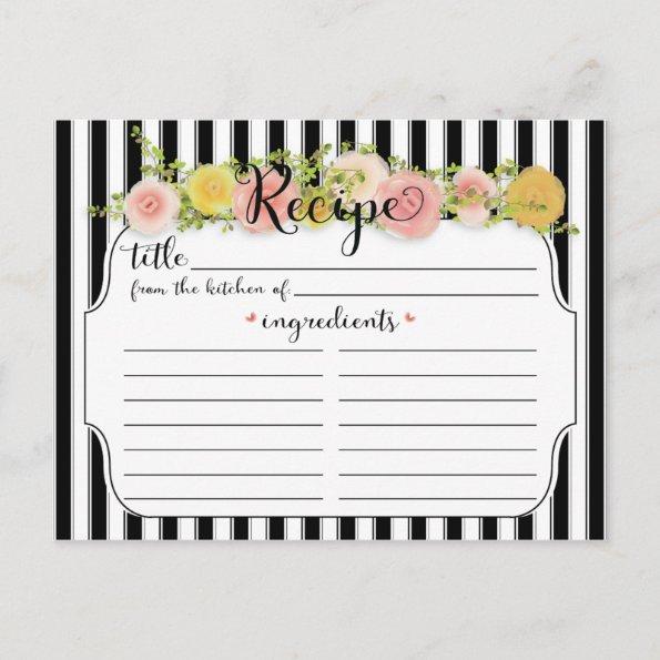 Modern Black Stripes with Roses Recipe Invitations