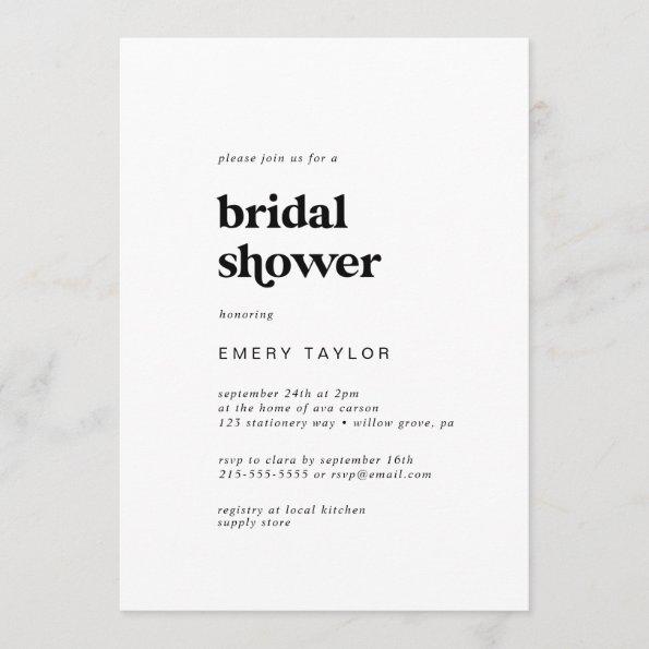 Modern Black Typography Bridal Shower Invitations