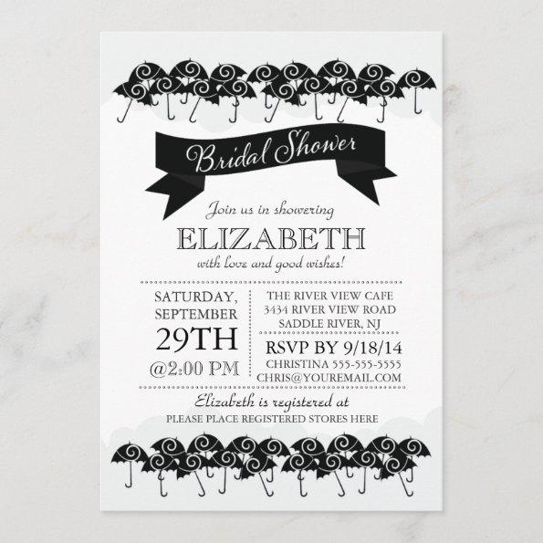 Modern Black Umbrella Bridal Shower Invitations