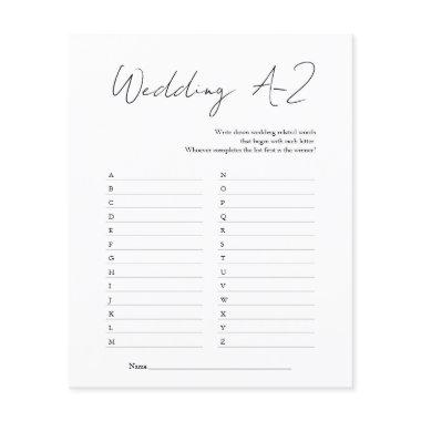Modern Black White  Wedding A-Z Game Flyer