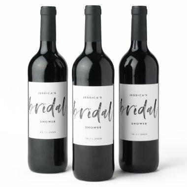 Modern Black White Brush Calligraphy  Wine Label